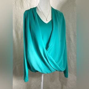 ALFANI Flowy Blouse Green/Blue Size M *note imperfections*